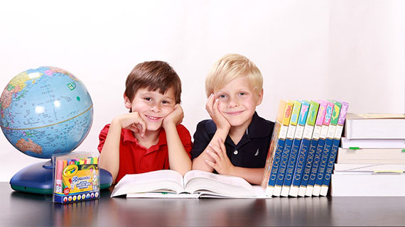 Students Reading and Smiling