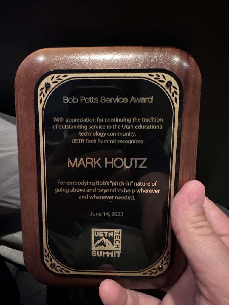 Bob Potts Service Plaque Award Honoring Mark Houtz